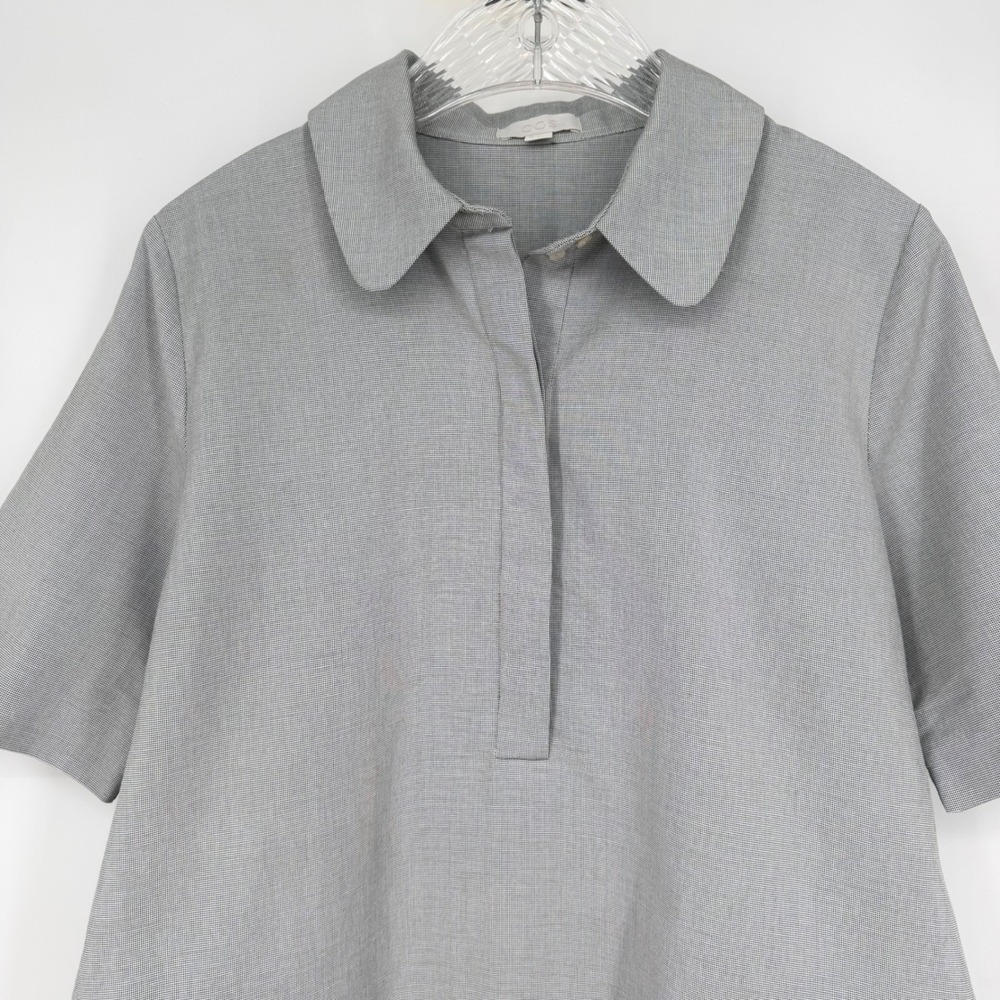 COS Short-Sleeved Cocoon Shirt Dress Grey Micro-Check Cotton Blend Collared 10 - Picture 9 of 16